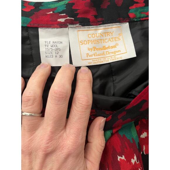 Pendleton Vintage Pleated Floral Midi Skirt Red Green Black Lined‎ Size 12 - Picture 6 of 8